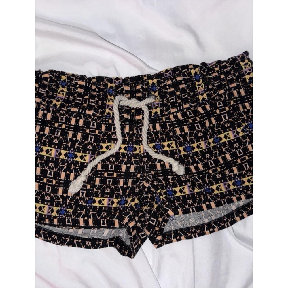 Roxy Women Black Geo Print Drawstring Shorts Small Hot Pants Elastic Waist